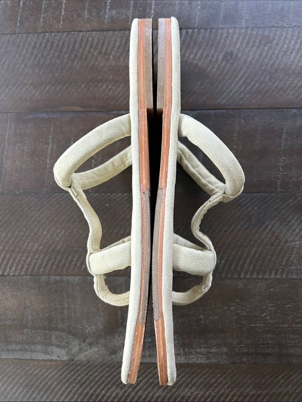 Free People Cream Suede Double Strap Toe-Loop Sandals